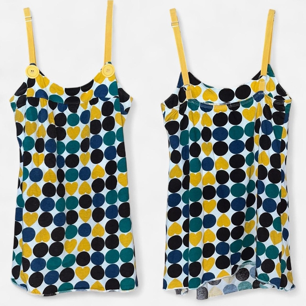 Fang glam Yellow blue polka dot cami top adjustable straps cute design MEDIUM